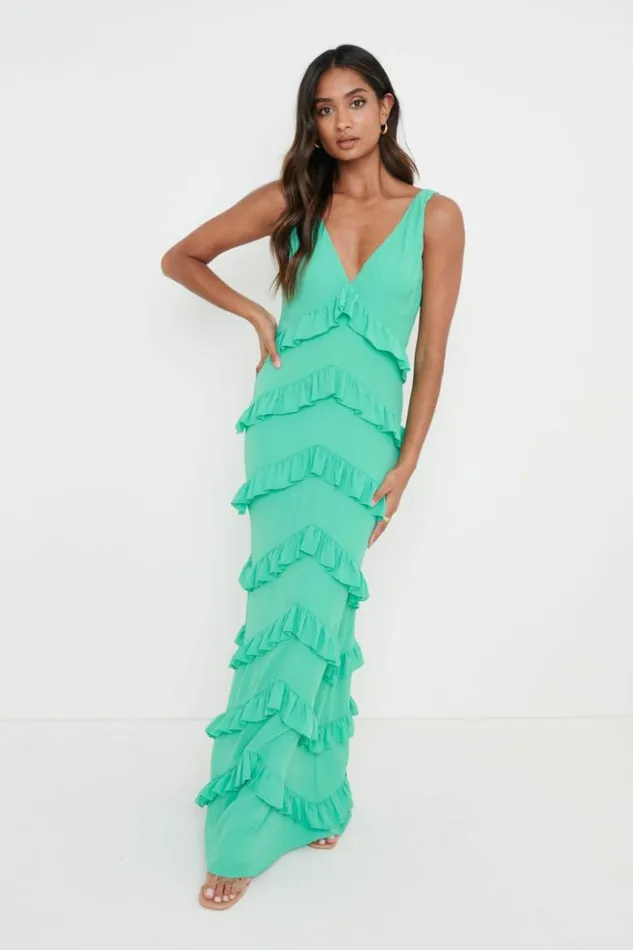 Pretty Lavish Dresses Women Piper Ruffle Maxi Dress Green