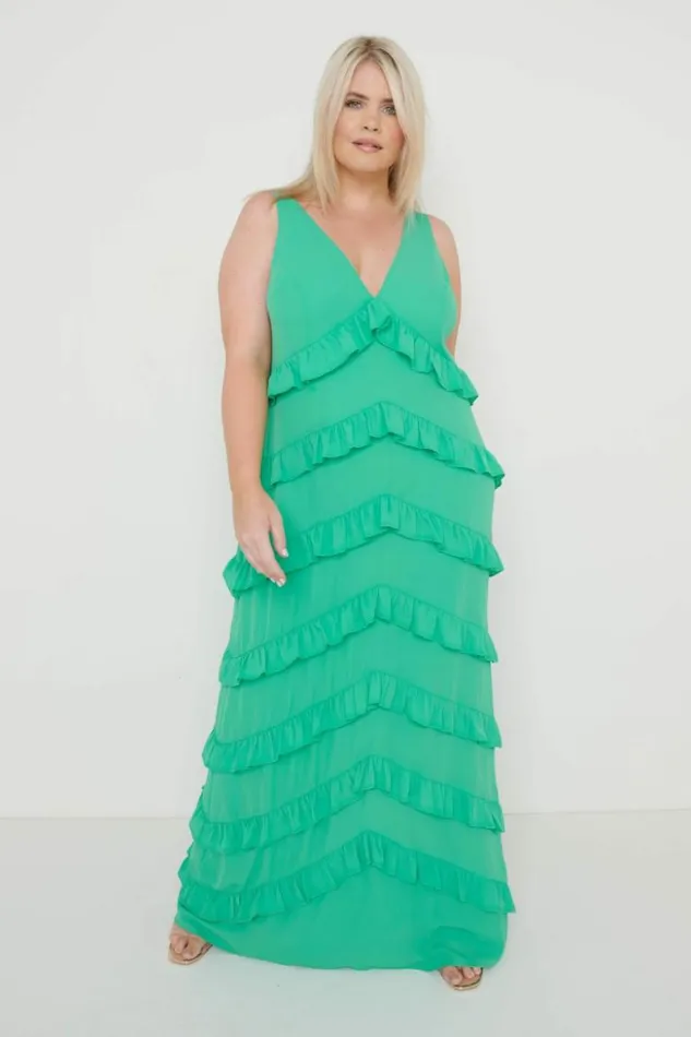 Pretty Lavish Dresses Women Piper Ruffle Maxi Dress Green