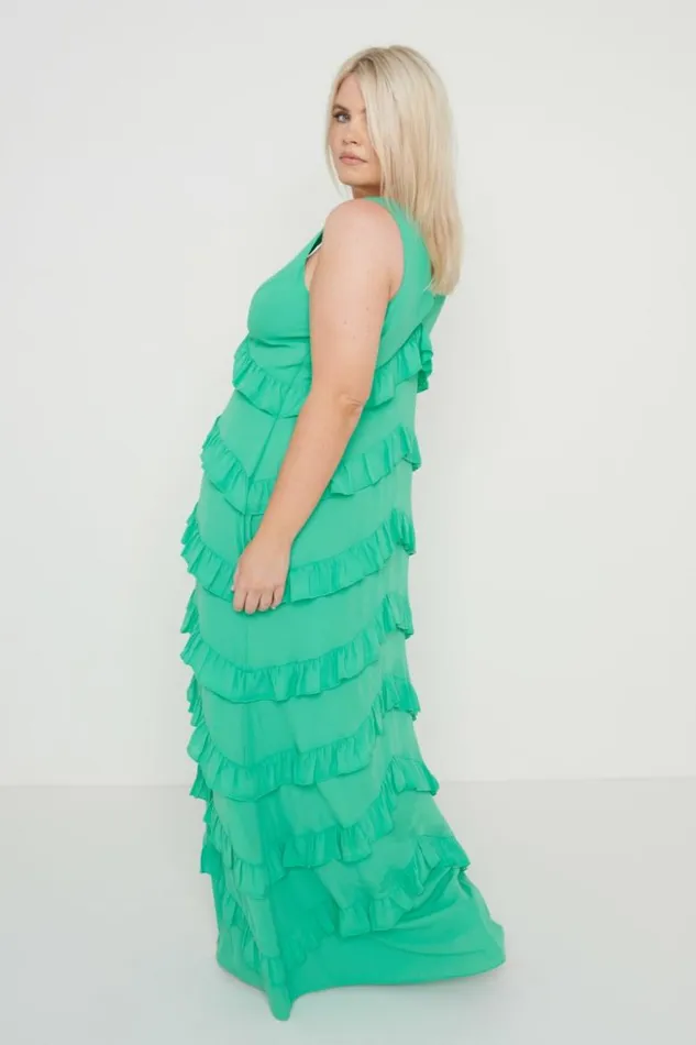Pretty Lavish Dresses Women Piper Ruffle Maxi Dress Green