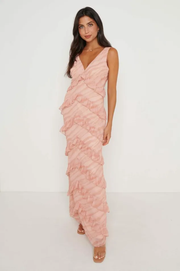 Pretty Lavish Dresses Women Piper Ruffle Maxi Dress Terracotta