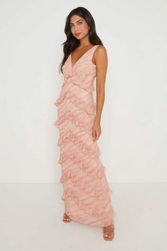 Pretty Lavish Dresses Women Piper Ruffle Maxi Dress Terracotta