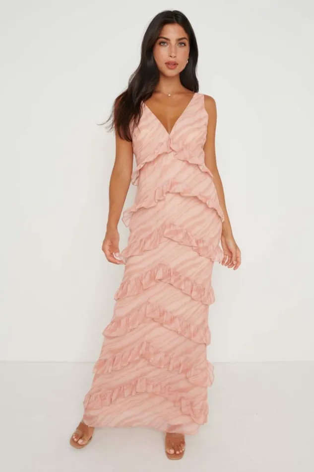 Pretty Lavish Dresses Women Piper Ruffle Maxi Dress Terracotta