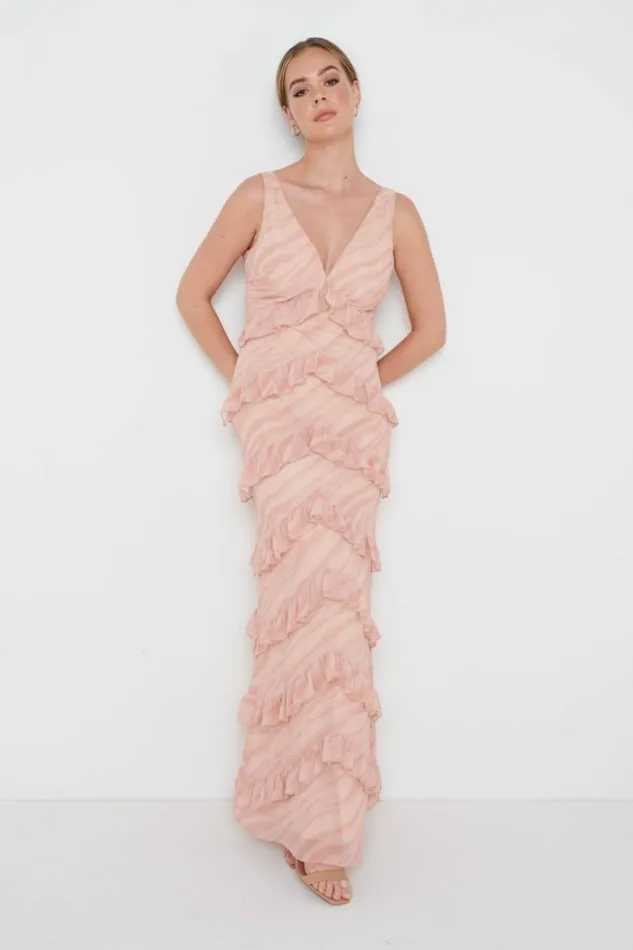 Pretty Lavish Dresses Women Piper Ruffle Maxi Dress Terracotta