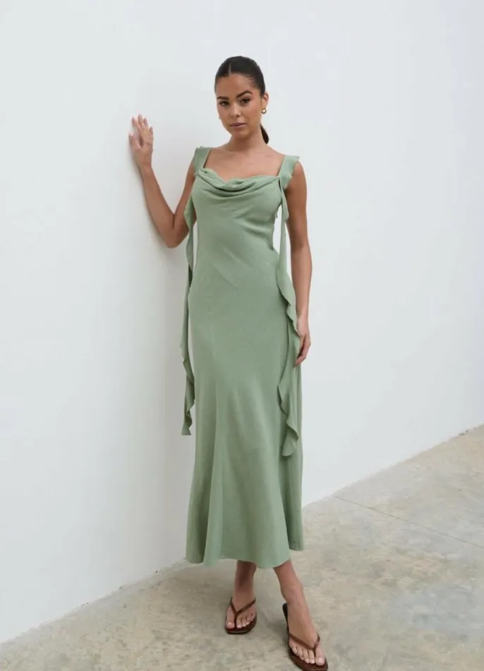 Pretty Lavish Dresses Women Rya Ruffle Midaxi Dress Green