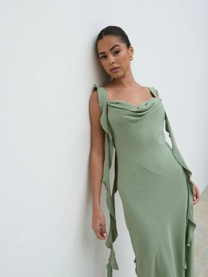 Pretty Lavish Dresses Women Rya Ruffle Midaxi Dress Green