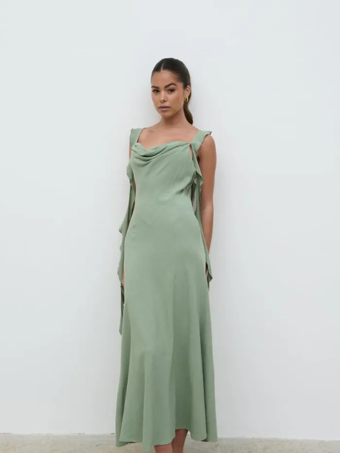 Pretty Lavish Dresses Women Rya Ruffle Midaxi Dress Green