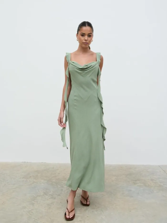 Pretty Lavish Dresses Women Rya Ruffle Midaxi Dress Green