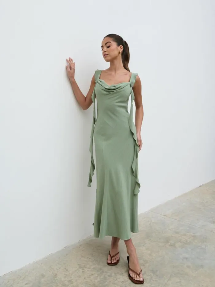 Pretty Lavish Dresses Women Rya Ruffle Midaxi Dress Green