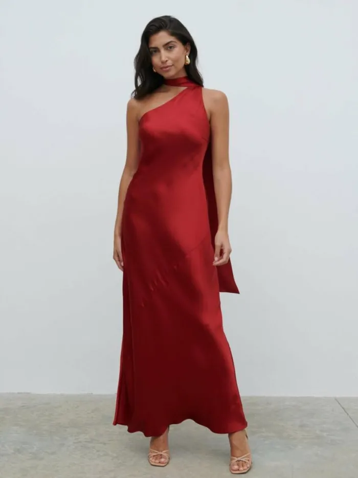 Pretty Lavish Dresses Women Sheree One Shoulder Sash Maxi Dress Red