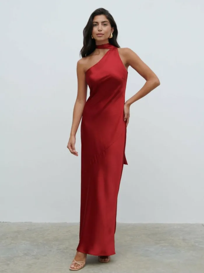 Pretty Lavish Dresses Women Sheree One Shoulder Sash Maxi Dress Red
