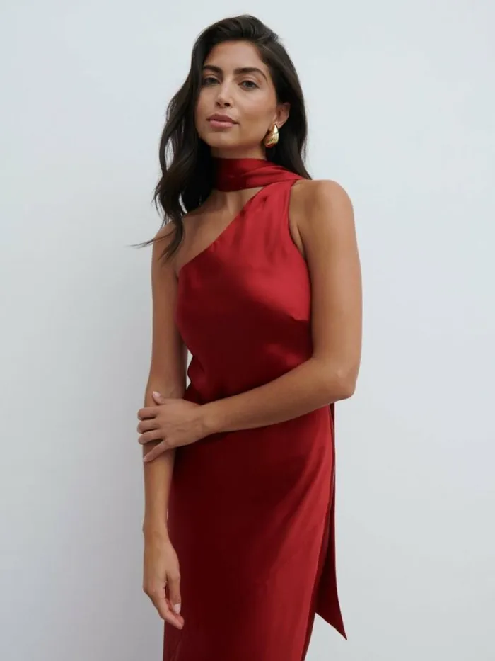 Pretty Lavish Dresses Women Sheree One Shoulder Sash Maxi Dress Red
