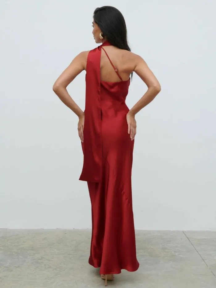 Pretty Lavish Dresses Women Sheree One Shoulder Sash Maxi Dress Red