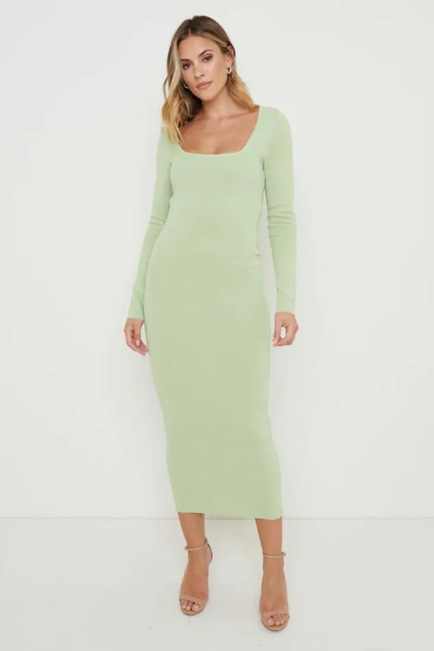 Pretty Lavish Dresses Women Sienna Square Neck Knit Dress Green Green