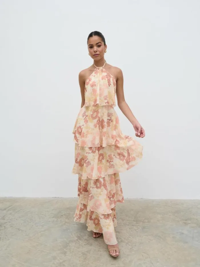 Pretty Lavish Dresses Women Siobhan Ruffle Maxi Dress Terracotta Petal