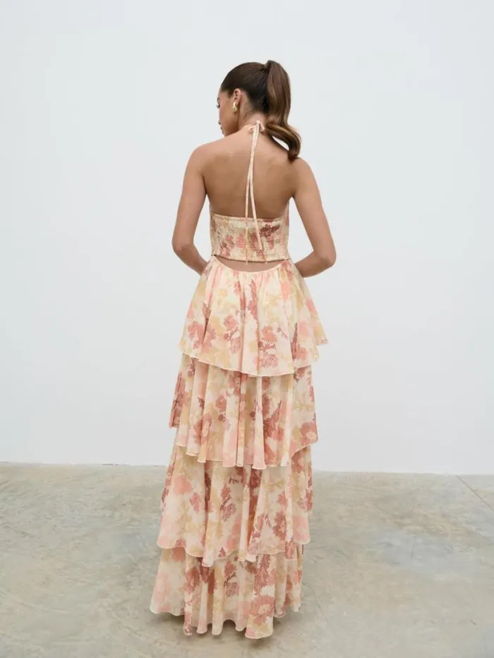 Pretty Lavish Dresses Women Siobhan Ruffle Maxi Dress Terracotta Petal
