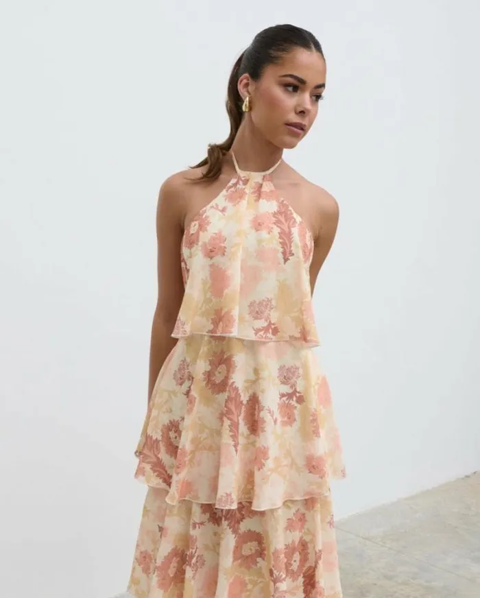 Pretty Lavish Dresses Women Siobhan Ruffle Maxi Dress Terracotta Petal