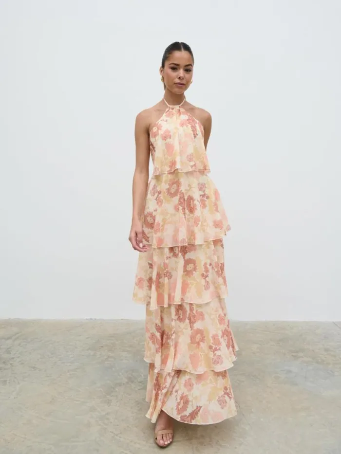 Pretty Lavish Dresses Women Siobhan Ruffle Maxi Dress Terracotta Petal