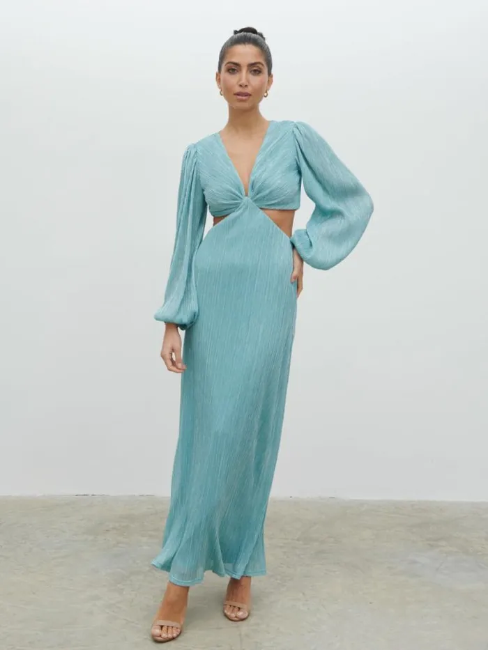 Pretty Lavish Dresses Women Zaya Plisse Metallic Maxi Dress Blue