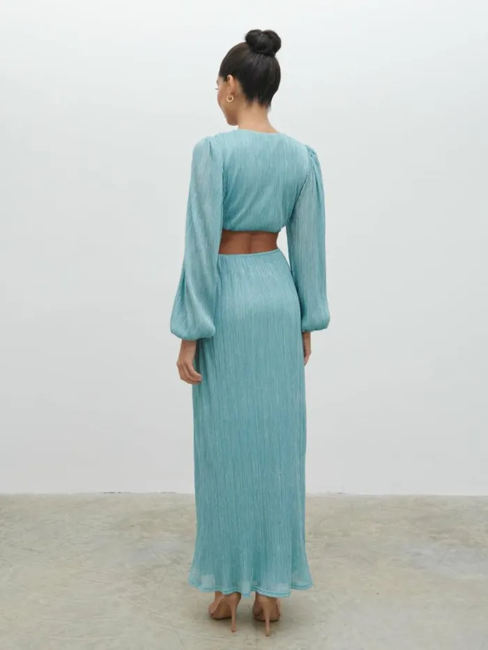 Pretty Lavish Dresses Women Zaya Plisse Metallic Maxi Dress Blue