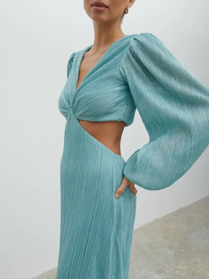 Pretty Lavish Dresses Women Zaya Plisse Metallic Maxi Dress Blue