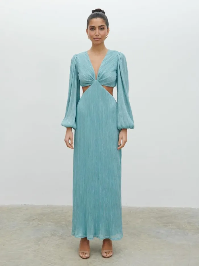 Pretty Lavish Dresses Women Zaya Plisse Metallic Maxi Dress Blue