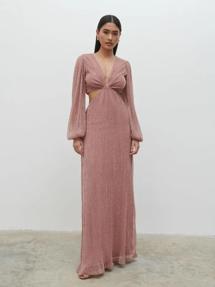 Pretty Lavish Dresses Women Zaya Plisse Metallic Maxi Dress Pink