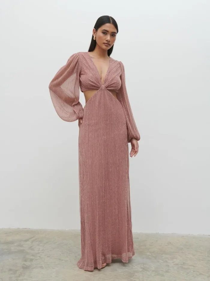 Pretty Lavish Dresses Women Zaya Plisse Metallic Maxi Dress Pink