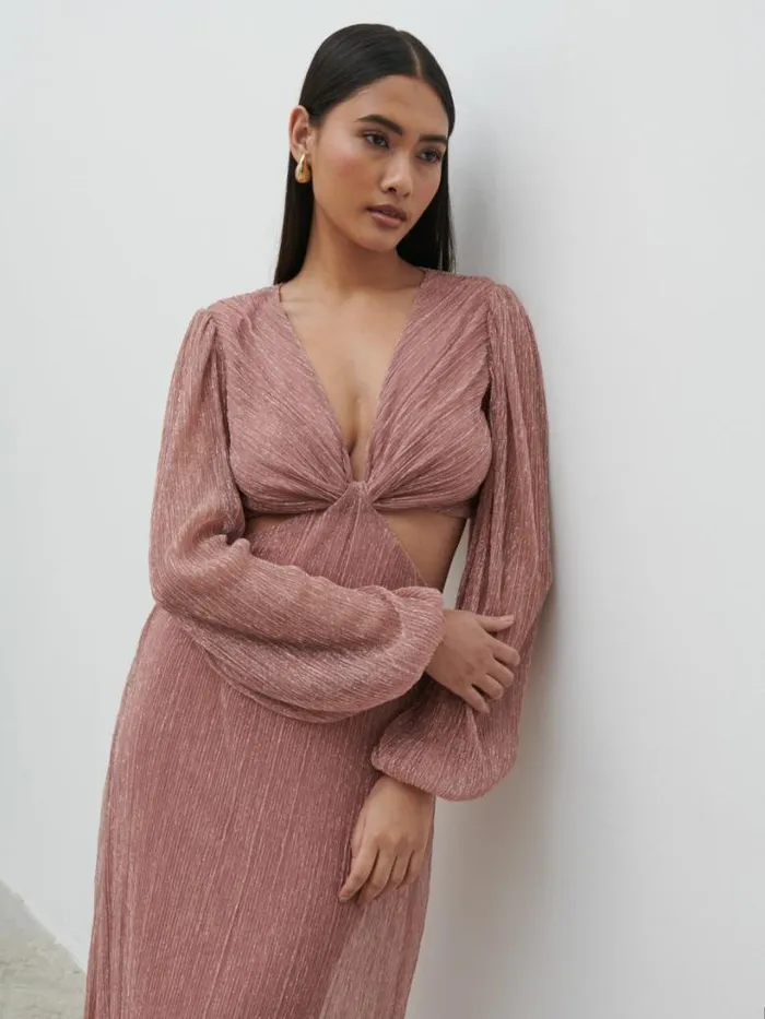 Pretty Lavish Dresses Women Zaya Plisse Metallic Maxi Dress Pink
