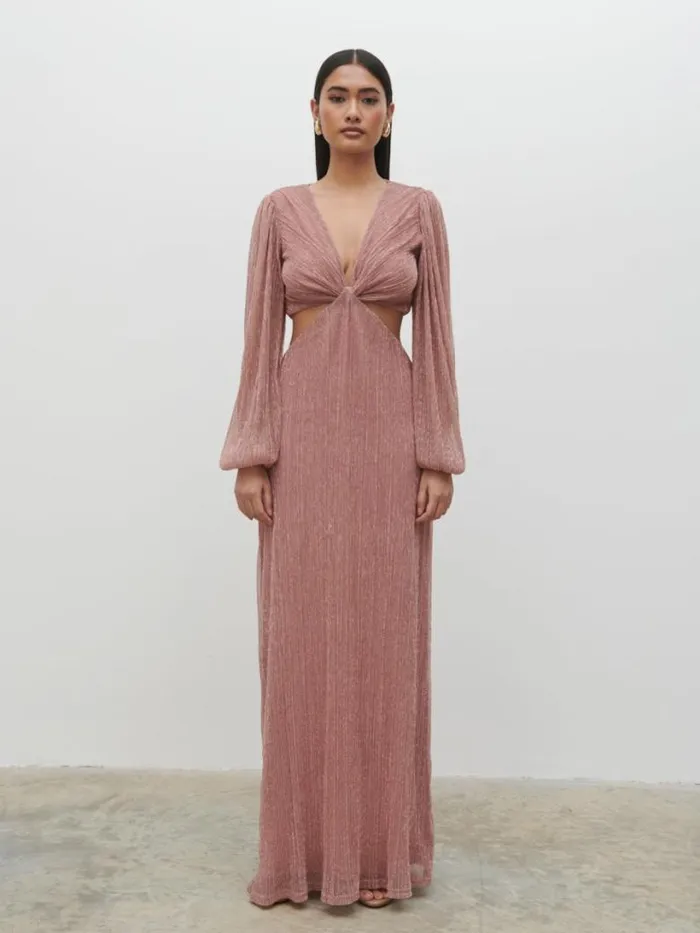 Pretty Lavish Dresses Women Zaya Plisse Metallic Maxi Dress Pink