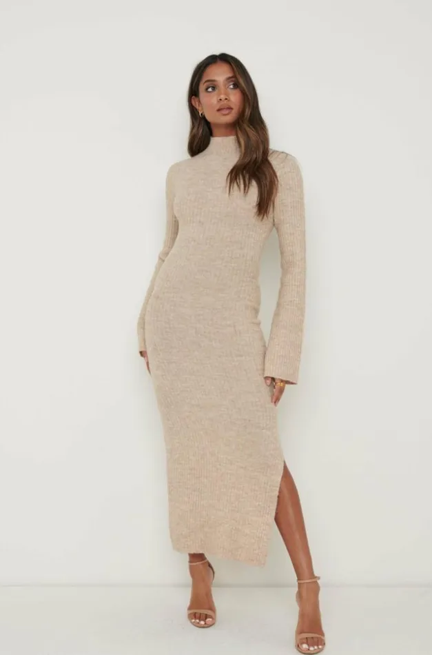 Pretty Lavish Everyday Staples Women Baylee Soft Knit Midaxi Dress Beige