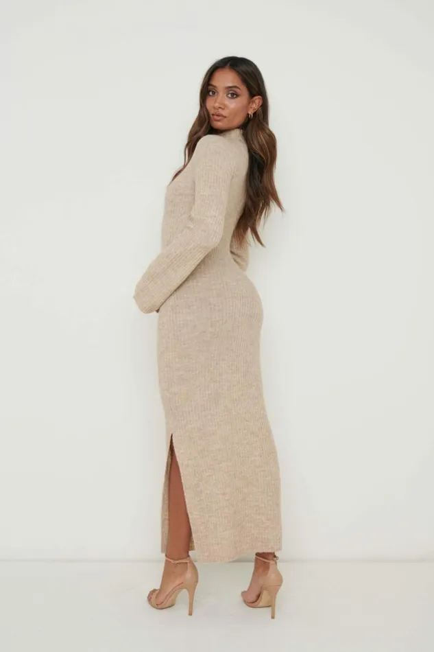 Pretty Lavish Everyday Staples Women Baylee Soft Knit Midaxi Dress Beige