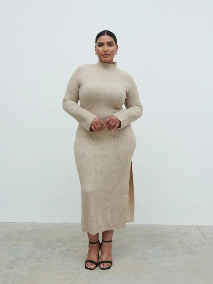 Pretty Lavish Everyday Staples Women Baylee Soft Knit Midaxi Dress Beige