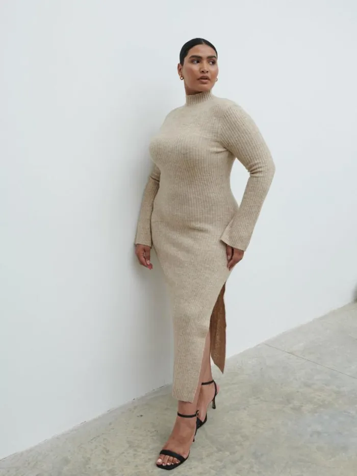 Pretty Lavish Everyday Staples Women Baylee Soft Knit Midaxi Dress Beige