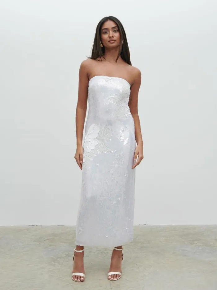 Pretty Lavish Hen Do Women Menton Floral Sequin Midaxi Dress White