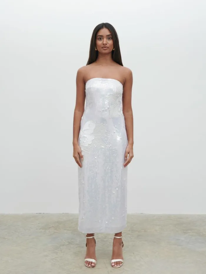 Pretty Lavish Hen Do Women Menton Floral Sequin Midaxi Dress White
