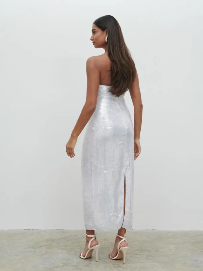 Pretty Lavish Hen Do Women Menton Floral Sequin Midaxi Dress White