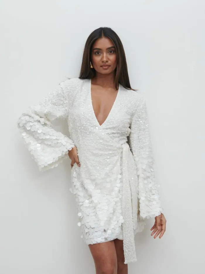 Pretty Lavish Hen Do Women Provence Wrap Sequin Dress White