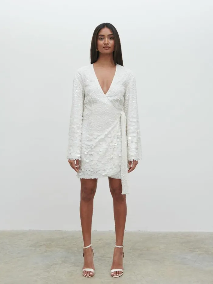 Pretty Lavish Hen Do Women Provence Wrap Sequin Dress White
