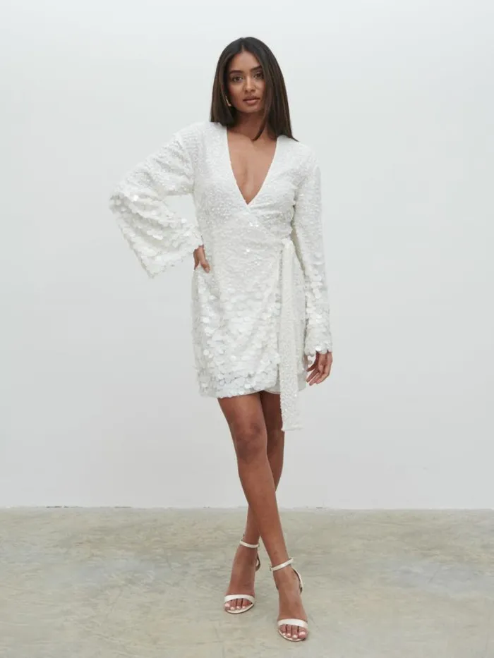 Pretty Lavish Hen Do Women Provence Wrap Sequin Dress White