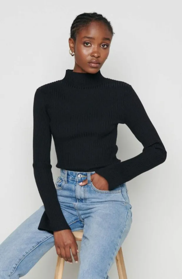 Pretty Lavish Knitwear Women Abbey Ribbed Grown Neck Top Black