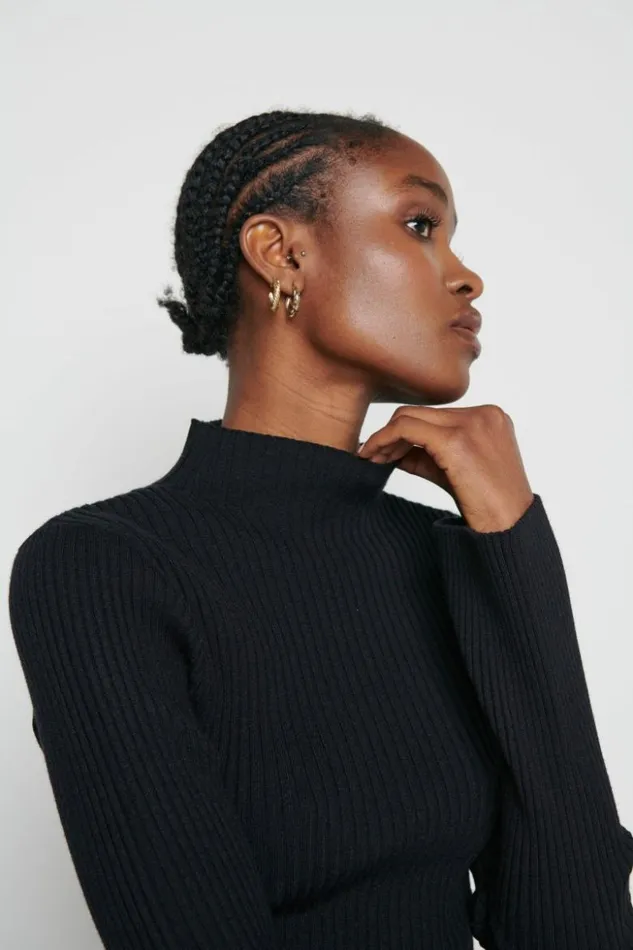 Pretty Lavish Knitwear Women Abbey Ribbed Grown Neck Top Black
