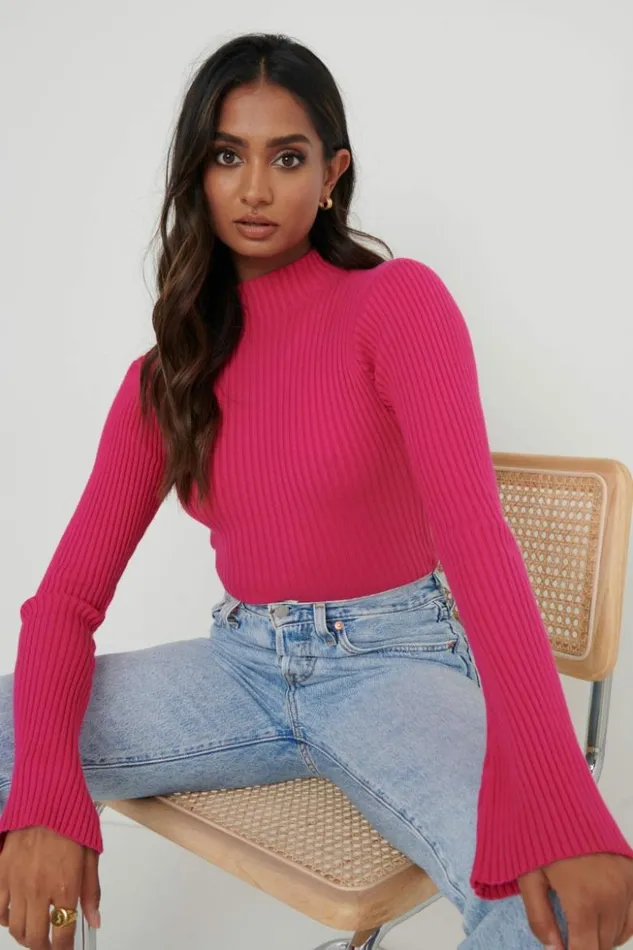 Pretty Lavish Knitwear Women Abbey Ribbed Grown Neck Top Pink