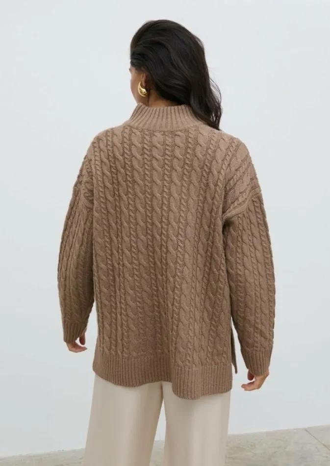 Pretty Lavish Knitwear Women Braelyn Zip Collared Knit Jumper Brown