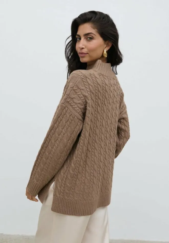 Pretty Lavish Knitwear Women Braelyn Zip Collared Knit Jumper Brown