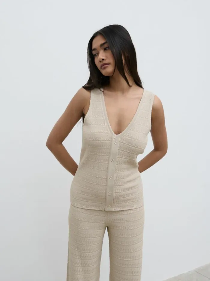 Pretty Lavish Knitwear Women Bridget Crochet Knit Top Beige