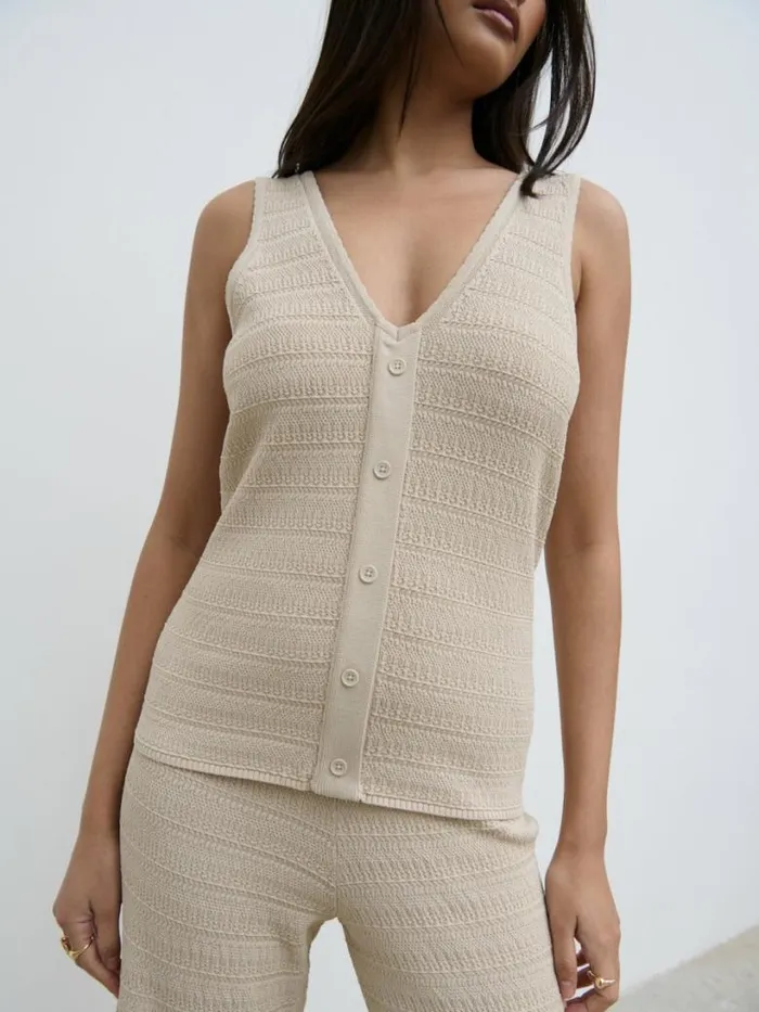 Pretty Lavish Knitwear Women Bridget Crochet Knit Top Beige