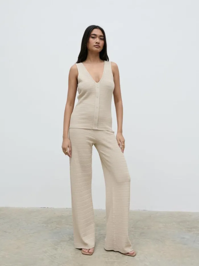 Pretty Lavish Knitwear Women Bridget Crochet Knit Top Beige