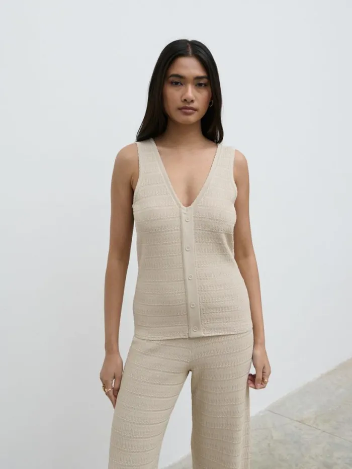 Pretty Lavish Knitwear Women Bridget Crochet Knit Top Beige