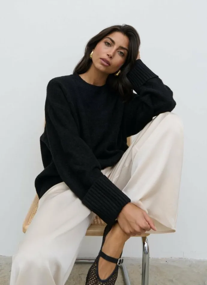 Pretty Lavish Knitwear Women Camille Oversized Borg Jumper Black