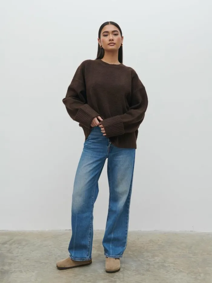 Pretty Lavish Knitwear Women Camille Oversized Borg Jumper Brown